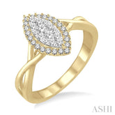 1/3 ctw Marquise Shape Round Cut Diamond Lovebright Ring in 14K Yellow and White Gold