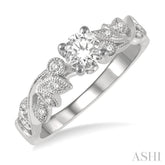 1/2 ctw Diamond Engagement Ring with 1/3 ct Round Cut Center Stone in 14K White Gold