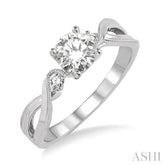3/8 ctw Diamond Engagement Ring with 1/3 ct Round Cut Center Stone in 14K White Gold