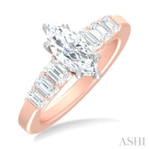 1 ctw Marquise Shape Emerald and Round Cut Diamond Semi Mount Engagement Ring in 14K Rose and White Gold