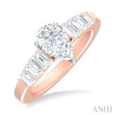 1 ctw Pear Shape Emerald and Round Cut Diamond Semi Mount Engagement Ring in 14K Rose and White Gold