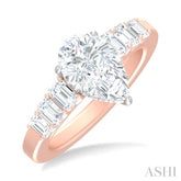 1 ctw Pear Shape Emerald and Round Cut Diamond Semi Mount Engagement Ring in 14K Rose and White Gold