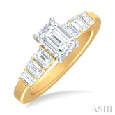 1 ctw Emerald Shape Emerald and Round Cut Diamond Semi Mount Engagement Ring in 14K Yellow and White Gold