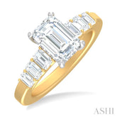 1 ctw Emerald Shape Emerald and Round Cut Diamond Semi Mount Engagement Ring in 14K Yellow and White Gold