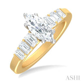 1 ctw Marquise Shape Emerald and Round Cut Diamond Semi Mount Engagement Ring in 14K Yellow and White Gold