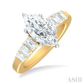 1 ctw Marquise Shape Emerald and Round Cut Diamond Semi Mount Engagement Ring in 14K Yellow and White Gold