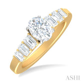 1 ctw Oval Shape Emerald and Round Cut Diamond Semi Mount Engagement Ring in 14K yellow and White Gold