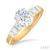 1 ctw Oval Shape Emerald and Round Cut Diamond Semi Mount Engagement Ring in 14K Yellow and White Gold