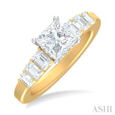 1 ctw Princess Shape Emerald and Round Cut Diamond Semi Mount Engagement Ring in 14K Yellow and White Gold