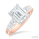 1 1/4 ctw Emerald Shape Emerald and Round Cut Diamond Semi Mount Engagement Ring in 14K Rose and White Gold