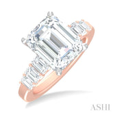 1 1/4 ctw Emerald Shape Emerald and Round Cut Diamond Semi Mount Engagement Ring in 14K Rose and White Gold