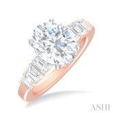 1 1/4 ctw Oval Shape Emerald and Round Cut Diamond Semi Mount Engagement Ring in 14K Rose and White Gold