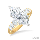 1 1/4 ctw Marquise Shape Emerald and Round Cut Diamond Semi Mount Engagement Ring in 14K Yellow and White Gold