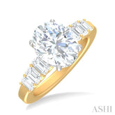 1 1/4 ctw Oval Shape Emerald and Round Cut Diamond Semi Mount Engagement Ring in 14K Yellow and White Gold