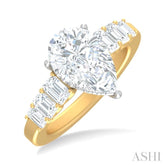 1 1/4 ctw Pear Shape Emerald and Round Cut Diamond Semi Mount Engagement Ring in 14K Yellow and White Gold