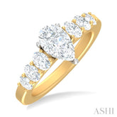 1 ctw Pers Shape Oval and Round Cut Diamond Semi Mount Engagement Ring in 14K Yellow and White Gold