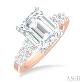 1 1/4 ctw Emerald Shape Oval and Round Cut Diamond Semi Mount Engagement Ring in 14K Rose and White Gold