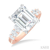 1 1/4 ctw Emerald Shape Oval and Round Cut Diamond Semi Mount Engagement Ring in 14K Rose and White Gold