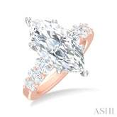 1 1/4 ctw Marquise Shape Oval and Round Cut Diamond Semi Mount Engagement Ring in 14K Rose and White Gold