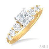 1 ctw Princess Shape Round Cut Diamond Semi Mount Engagement Ring in 14K Yellow and White Gold