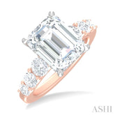 1 1/4 ctw Emerald Shape Round Cut Diamond Semi Mount Engagement Ring in 14K Rose and White Gold