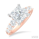 1 1/4 ctw Princess Shape Round Cut Diamond Semi Mount Engagement Ring in 14K Rose and White Gold