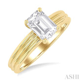 1/20 ctw Emerald Shape Grooved Shank Round Cut Diamond Semi Mount Engagement Ring in 14K Yellow Gold