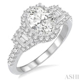 1 ctw Oval Shape Baguette and Round Cut Diamond Semi-Mount Engagement Ring in 14K White Gold