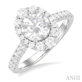 3/4 ctw Scalloped Oval Centerpiece Circular Shape Round Cut Diamond Semi Mount Engagement Ring in 14K White Gold