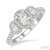 1 ctw Past, Present & Future Round Cut Diamond Engagement Ring With 3/8 ct Oval Cut Center Stone in 14K White Gold