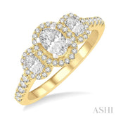 5/8 ctw Oval Shape Past, Present & Future Round Cut Diamond Semi Mount Engagement Ring in 14K Yellow and White Gold