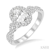 1/2 ctw Oval Cut Diamond Ladies Engagement Ring with 1/3 ct Oval Cut Center Stone in 14K White Gold