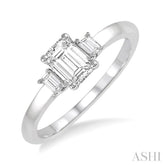 3/8 ctw Octagonal and Baguette Diamond Ladies Engagement Ring with 1/3 ct Emerald cut Center Stone in 14K White Gold