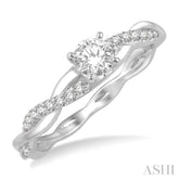 1/3 ctw Round Center Diamond Twisted Ladies Engagement Ring with 1/4 Ct Round Cut Center Stone in 14K White Gold