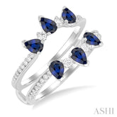 4x3 MM Pear Cut Sapphire and 1/3 ctw Round Cut Diamond Precious Insert Ring in 14K White Gold