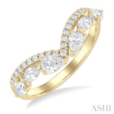 7/8 ctw Curved Chevron Mixed Shape Diamond Cut Fashion Ring in 14K Yellow Gold