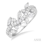 3/4 ctw Curved Center Marquise and Round Cut Diamond Fashion Band in 14K White Gold