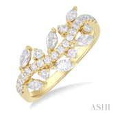 3/4 ctw Curved Center Marquise and Round Cut Diamond Fashion Band in 14K Yellow Gold