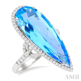 26X10 MM Pear Cut Blue Topaz and 1/2 ctw Round Cut Diamond Halo Semi Precious Ring in 14K White Gold