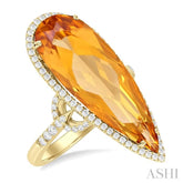 26X10 MM Pear Cut Citrine and 1/2 ctw Round Cut Diamond Halo Semi Precious Ring in 14K Yellow Gold