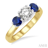 4.30 MM Round Shape Sapphire and 5/8 ctw Past, Present and Future Round Cut Diamond Precious Ring in 14K Yellow and White Gold