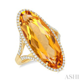 26x10 MM Oval Cut Citrine and 1/2 ctw Round Cut Diamond Halo Semi Precious Ring in 14K Yellow Gold