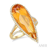 26x9 MM Pear Shape Citrine and 1/3 ctw Round Cut Diamond Halo Semi Precious Ring in 14K Yellow Gold