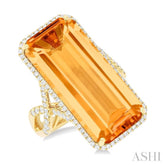 26x12 MM Emerald Cut Citrine and 1/2 ctw Round Cut Diamond Halo Semi Precious Ring in 14K Yellow Gold