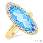 18x8 MM Oval Cut Blue Topaz and 1/3 ctw Round Cut Diamond Halo Semi Precious Ring in 14K Yellow Gold