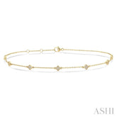 1/10 ctw Clover Motif Round Cut Diamond Station Bracelet in 10K Yellow Gold