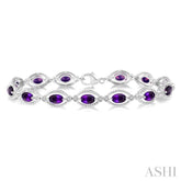 6x4 MM Oval Cut Amethyst and 1/10 ctw Round Cut Diamond Semi Precious Bracelet in Sterling Silver