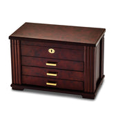 Luxury Giftware by Jere Matte Rosewood Burl Veneer 3-drawer Locking Wooden Jewelry Box