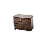 Luxury Giftware by Jere High Gloss Walnut Veneer with Black Accents 3-drawer Locking Wooden Jewelry Box