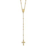 14k Polished Crucifix and Miraculous Medal 2mm Beaded 19.5 inch Rosary Necklace
